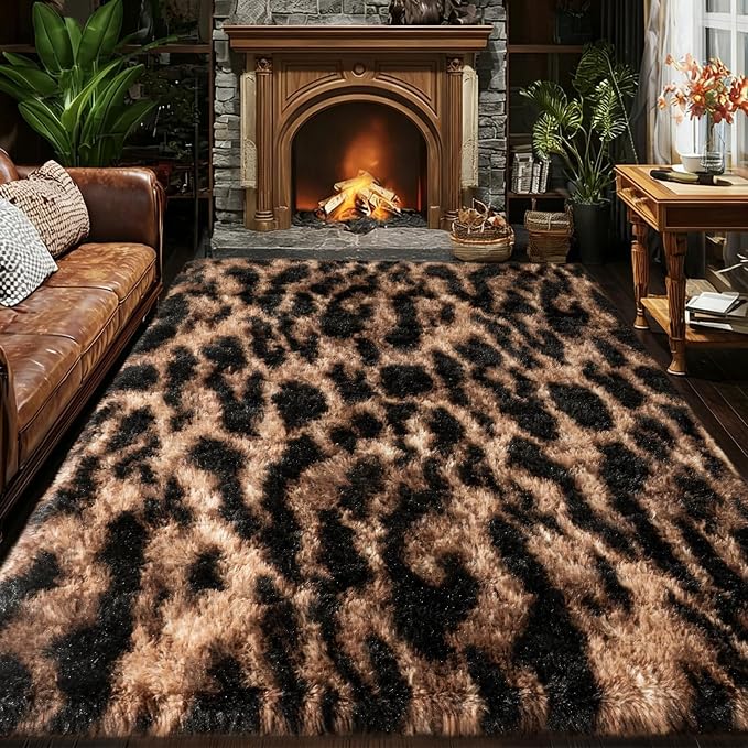 qulint Leopard Rug for Living Room, 5x7 Fluffy Carpet for Bedroom Nursery | Soft Shaggy Cheetah Rug for Kids Room, Modern Animal Carpet for Dorm Room Classroom Home Decor Aesthetic