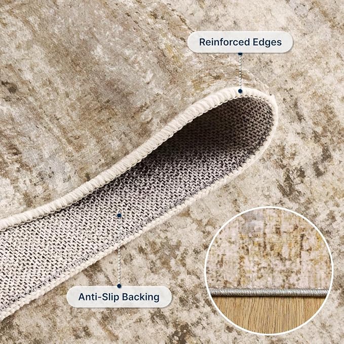 8x10 Area Rugs Washable Living Room Rug-No Slip Soft Carpets Modern Abstract Indoor Floor Stain Resistant Large Carpet for Bedroom Dining Room Farmhouse Nursery Home Office Brown