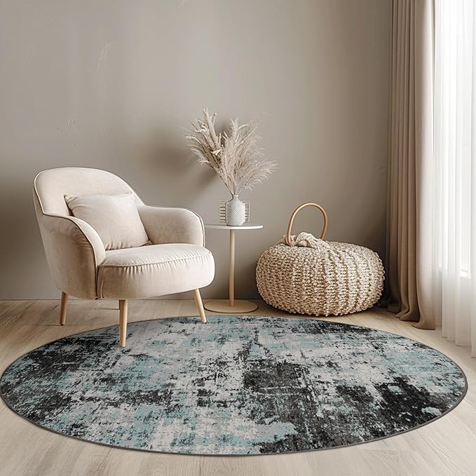 RELEANY Washable Area Rugs 4ft Non-Slip Modern Abstract Soft for Living Room Entryway Bedroom Kitchen, Print Pattern, Blue Black Teal