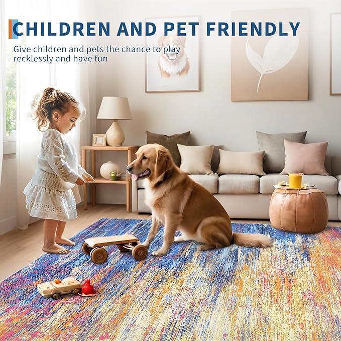 ROYHOME Washable Runner Rug 2x6 Modern Abstract Kitchen Rugs, Non Slip Bathroom Rug, Low Pile Laundry Room Soft Long Carpet for Hallway Bedroom Entryway, Blue/Orange