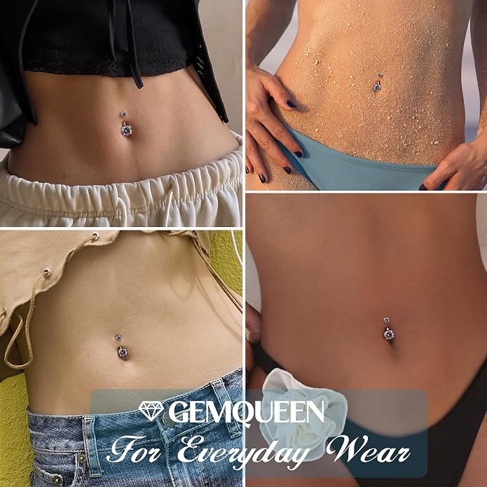 GEMQUEEN Moissanite ＆ G23 TItanium Belly Button Ring 18K Gold Plated Hypoallergenic Internally Threaded Belly Rings 14G Navel Piercing Jewelry For Women Men D Color VVS1 Clarity Brilliant Cut