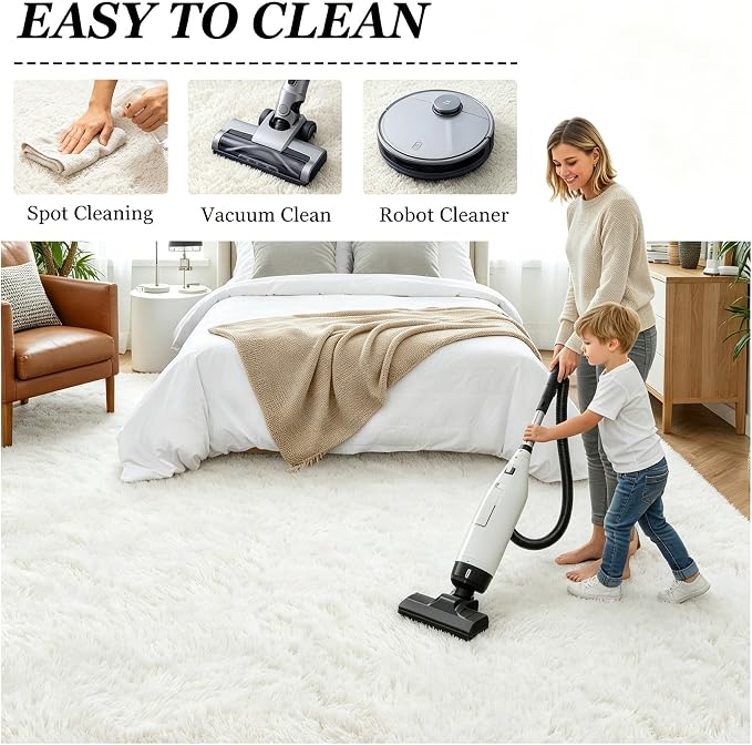 Fluffy Area Rugs 9x12 Living Room Bedroom: Ultra Soft Shag Rug Upgrade Non-Slip Non-Shedding Large Fuzzy Plush Carpet Indoor Floor Carpets for Kids Room Playroom Nursery Dorms Home Decor Ivory