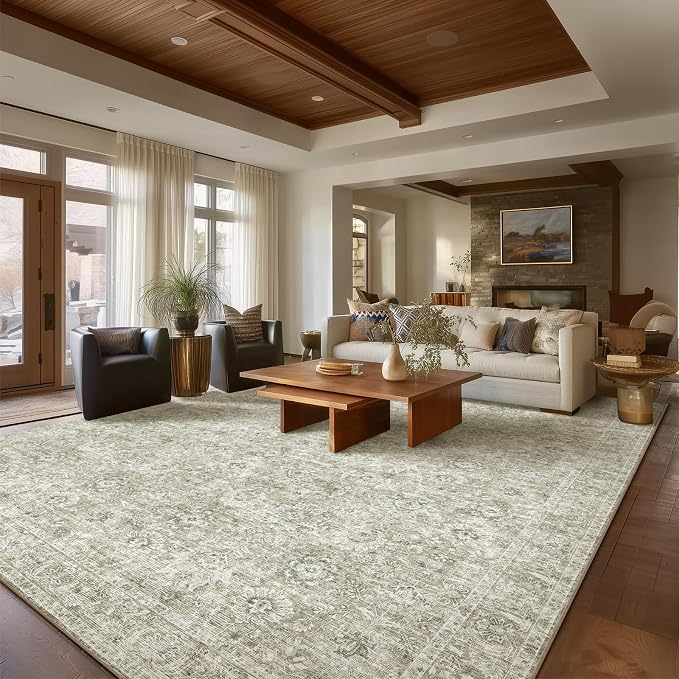 Washable Rugs for Living Room: 9x12 Area Rugs for Bedroom Ultra Soft Non-Slip Stain Resistant Vintage Boho Large Carpet for High-Traffic Dining Room - Farmhouse Decor