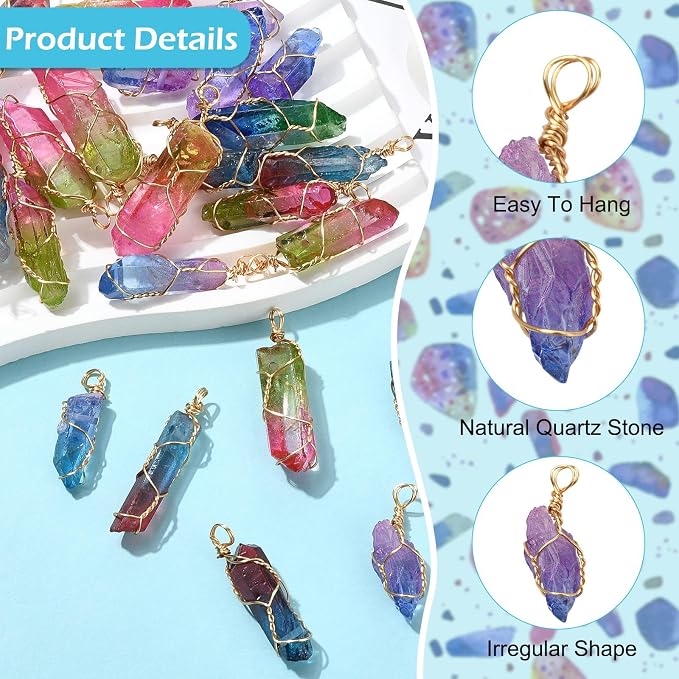 DanLingJewelry 30pcs Natural Bullet Quartz Stones Pendants Wire Wrapped Chakra Reiki Healing Crystal Charms for Jewelry Crafting DIY