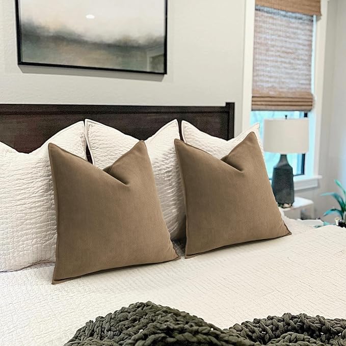 ZWJD Brown Pillow Covers 18x18 Set of 2 Chenille Throw Pillow Covers with Elegant Design Soft and Luxurious Decorative Throw Pillows for Couch, Bed, and Home Decor