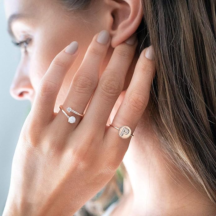 PAVOI 14K Gold Plated Created Opal Rings - Stacking Rings for Women