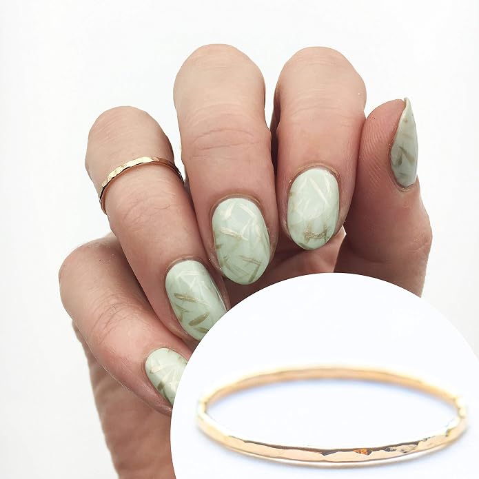 Ellie J Maui Hammered Ring, 1mm Thin Stacking Rings, Minimalist Rings for Women, 14K Gold Filled Rings for Teen Girls Midi Knuckle Pinky Finger Jewerly (Size 3-11)
