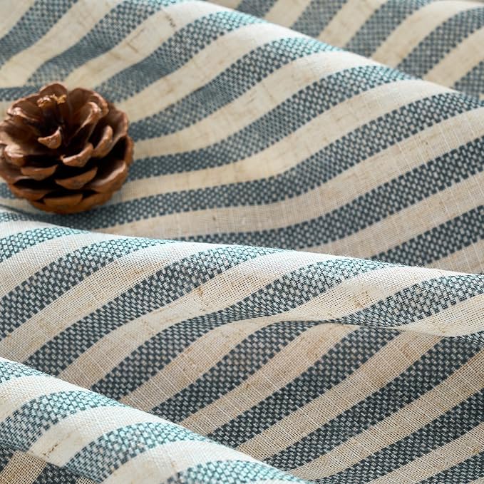 Vangao Linen Striped Curtains for Living Room Bedroom Farmhouse Tickingstripe Light Filtering Window Curtains Printed Drapes Grommet Top 2 Panels Blue W50 x L108
