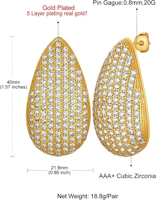 KeyStyle Chunky Gold Hoop Earrings for Women Trendy, Stainless Steel TearDrop Hoops Earring, Lightweight Water Drop Ear Jewerly