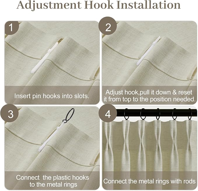 IVAPUPU Linen Pinch Pleated Curtains 96 Inches Long for Living Room, Semi Sheer Privacy Linen Blend Curtain Memory Trained Back Tab Pleat Drapes with Rings for Bedroom Dining Room, 2 Panels, W40xL96
