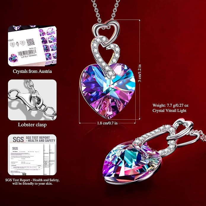 14K White Gold Plated Heart Crystal Necklace for Women, Gift Packaging Included for Your Special Her, Hypoallergenic for Sensitive Skin