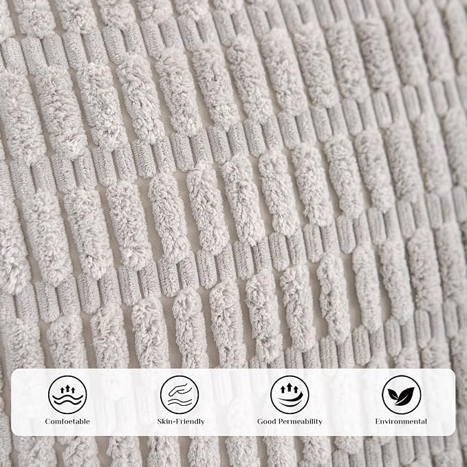 Softalker Throw Pillow Covers 22x22 Inch, Set of 4, Corduroy Soft Striped Farmhouse Boho Pillow Cover, Modern Decorative Cushion Pillow Case for Couch Sofa Bedroom Living Room, Grey/Black