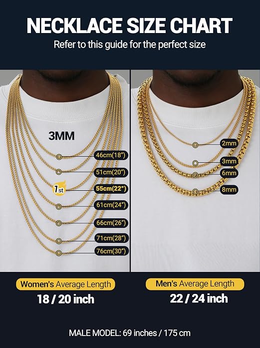 PROSTEEL Squre Rolo Link Chains, Stainless Steel/18K Gold/Black Necklace,2mm/3mm/6mm/8mm Width, Strong Lobster Clasp & Durable Chain for Mens Womens Jewelry,18"-30",with Gift Box