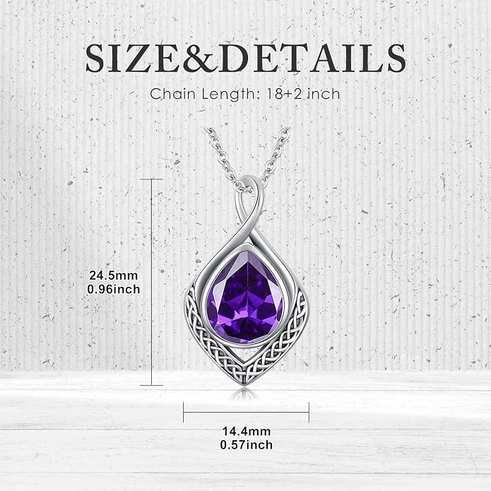 PELOVNY Celtic Knot Necklaces for Women 925 Sterling Silver Gemstone/Birthstone Teardrop Infinity Necklace Irish Celtic Pendant Jewelry Gifts for Mom Daughter Wife