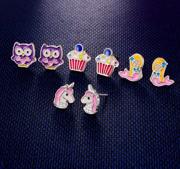 33 Pairs Stainless Steel Cartoon Earrings for Girls - Hypoallergenic Colorful Stud Earing Set, Mix & Match Cute Earring for Teens, Kids, Doll Dressup Accessories