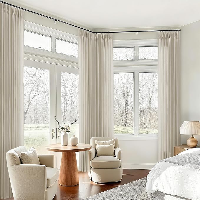 Linen Sheer Curtains 120 Inches Long Extra Long Pinch Pleated Greige | Oatmeal Tan Beige Curtain, for Living Dining Room, Light Filtering, 120 Inch Drapes, Hooks Rings, Back Tab, 10FT, 1 Panel