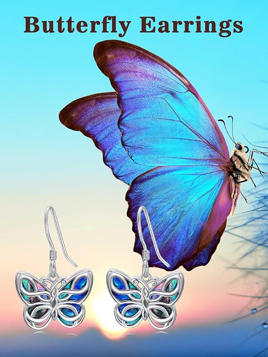 Midari Hummingbird/Butterfly/Lotus Earrings for Women 925 Sterling Silver Abalone Shell Animal Earrings Dangle for Women Abalon Moonstone Jewelry Gifts for Women Mom