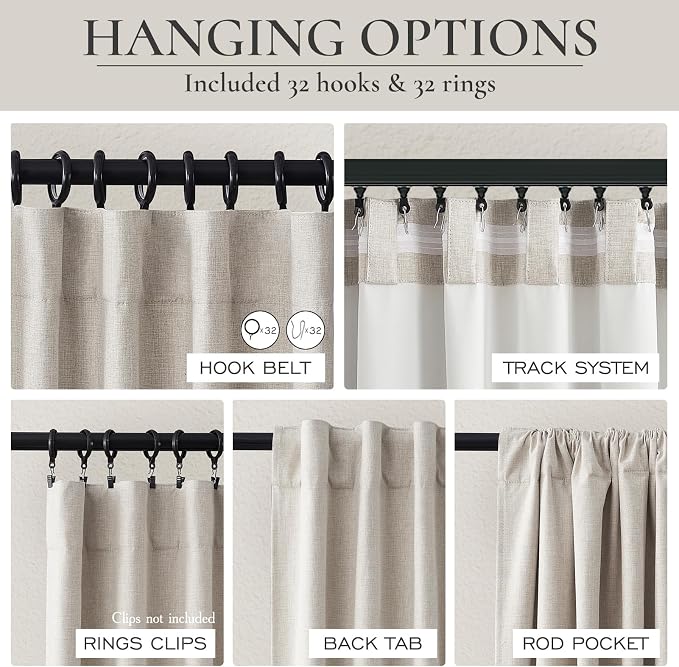QJmydeco 48 Inch Curtains Sunblock Curtains for Bedroom 2 Panel Sets, Total Blackout Insulated Opaque Curtain for Summer Heat Drapes for 50 Inch Small Window Natural Light Brown (50" Wx48 L)