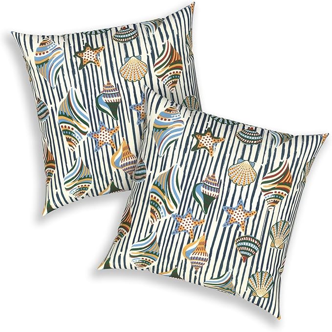 Outdoor Pack of 2 Patio Throw Pillow Covers ONLY 20x20 Inch, Water Repellent Cushion Cases, Square Pillowcases for Couch Decoration, Crayon Shells