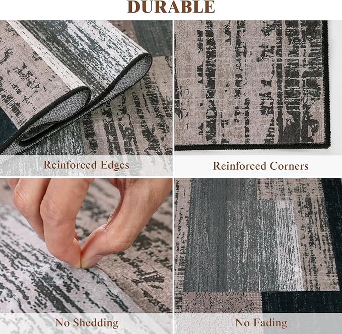 LIANLAM 9x12 Washable Area Rugs for Living Room and Bedroom(9x12,Chocolate) | Non-Slip Large Carpet,Vintage Checkered Pattern, Stain Resistant Faux Wool Low Pile Soft Rug for Dining Room,Office,Nursery