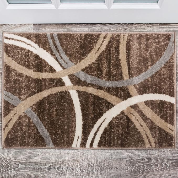 Rugshop Wavy Circles Modern Non-Shedding Accent Area Rug Brown 2' x 3'