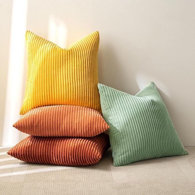 MIULEE Decorative Throw Pillow Covers 24x24 Inch Set of 4, Vibrant Cushion Covers Vintage Retro Fall Home Decor, Mix and Match Color Clash Design for Sofa Couch Bed Living Room Yellow Rust Green
