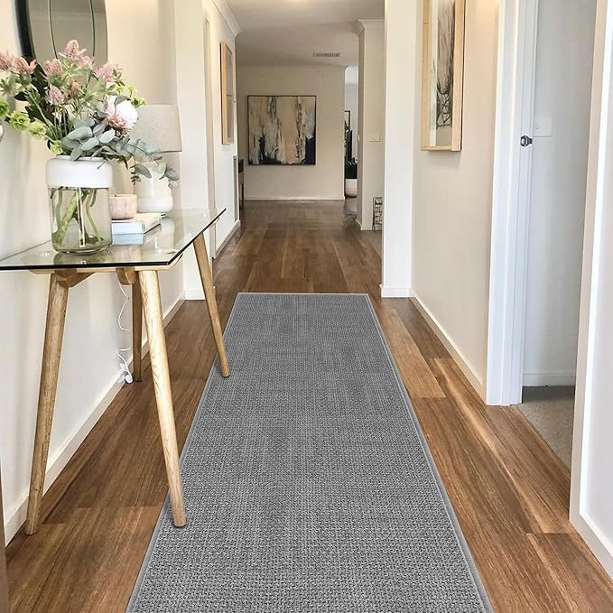 5ft Kitchen Runner Rugs Non Skid, Absorbent Small Jute Kitchen Carpet Sink Rug, Rubber Backed Indoor Enterway Runner, Grey