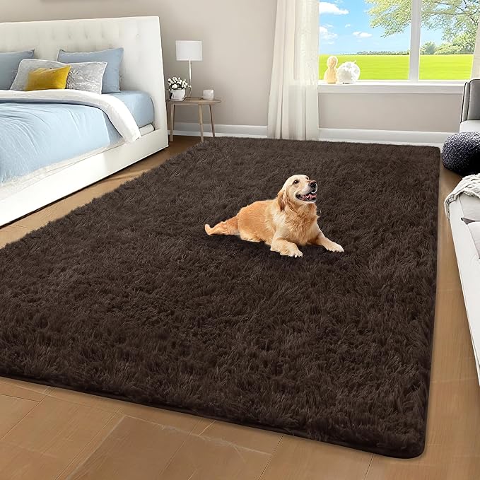 Brown Fluffy Shag Area Rug for Bedroom Living Room Nursery, 4x6 | Ultra Soft Comfy, Fuzzy Shaggy Plush Carpet for Kids Boys Girls Teen Dorm, Modern Indoor Home Decor, Upgrade Non-Slip