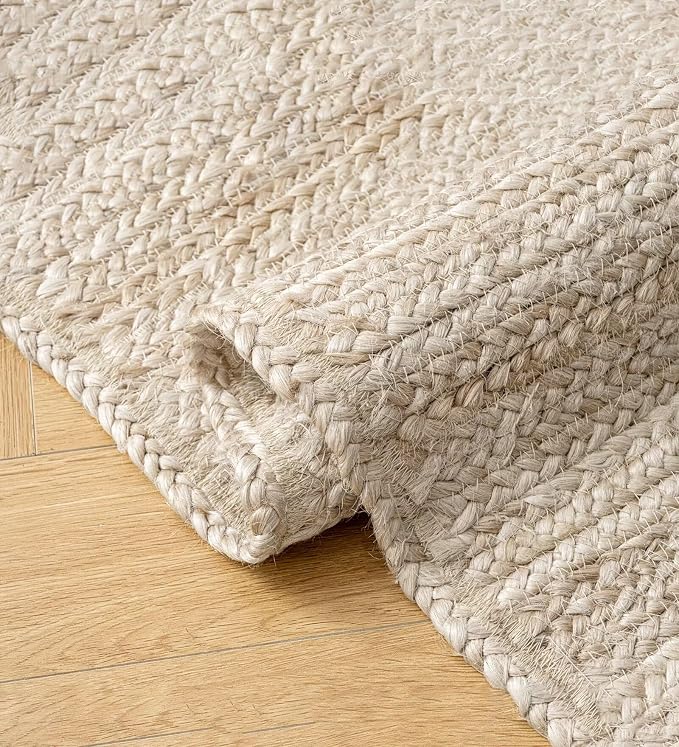 Shatex Round Jute Rug 7 Feet, Chunky Hand Braided Rug Farmhouse Style for Home Decor, Bedroom, Living Room, 100% Natural Jute Fiber, Off-White