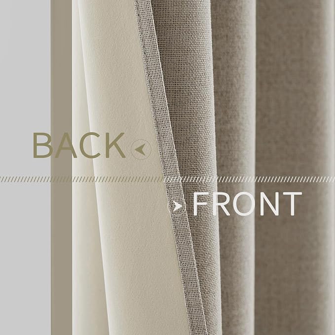 MIULEE 100% Blackout Linen Textured Curtains for Bedroom Solid Thermal Insulated Pebble Taupe Grommet Room Darkening Curtains & Drapes Luxury Decor for Living Room 52 x 54 Inch (2 Panels)