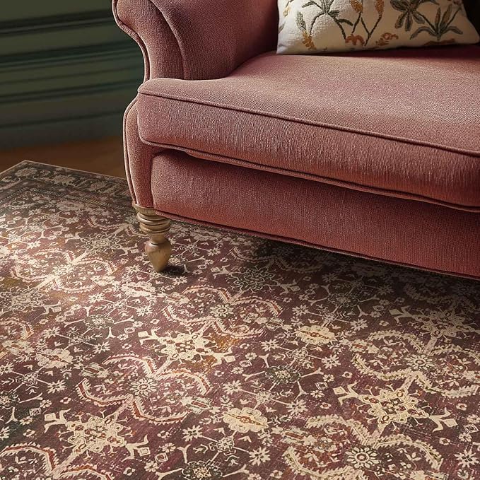 Rugxara Red 8x10 Area Rugs for Living Room Bedroom Large Washable Rug | Non Slip, Rug for Dining Room Office Kids Room, Stain Resistant, Soft, Low Pile, Vintage Boho Oriental Carpet,Home Decor