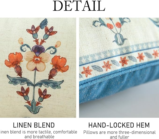 ISAENNE Linen Rectangle Throw Pillow Cover,Set of 2,20"x12"-Floralsea A | Designer French Elegant Pillow Cover,Concealed Zipper Design,Sofa,Bedroom,Living Room,Lounge Chairs,All Season Home Decor