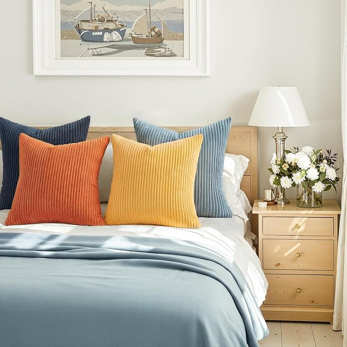 Topfinel Boho Pillow Covers for Couch Bed Accent Modern Pillowcase Corduroy Pillow Covers 24x24 Blue and Orange Decorative Sofa Livingroom Home Decor