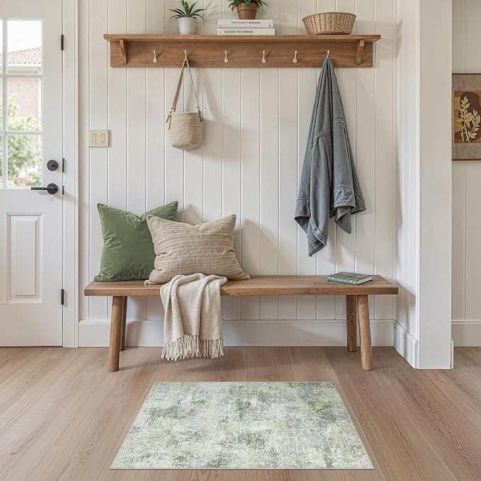 Tortania Area Rug Living Room Rugs - 2x3 Washable Soft Neutral Boho Moroccan Farmhouse Mat Indoor Floor Carpet for Bedroom Under Dining Table Home Office Decor - Sage Green