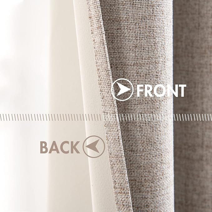 MIULEE Linen Blackout Curtains and Drapes 100% Room Darkening Thermal Insulated Grommet Window Panels with Coating 2 PCs W 42 x L 84 inches Khaki