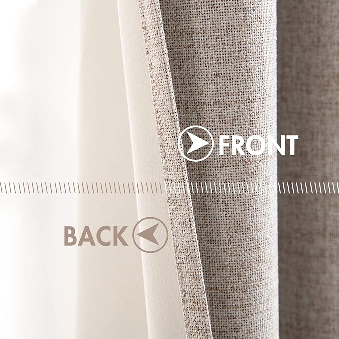 MIULEE Blackout Curtains for Bedroom Linen Texture Solid Thermal Insulated Natural Khaki Grommet Room Darkening Curtains & Drapes Luxury Decor for Living Room 52x72 Inch (2 Panels)