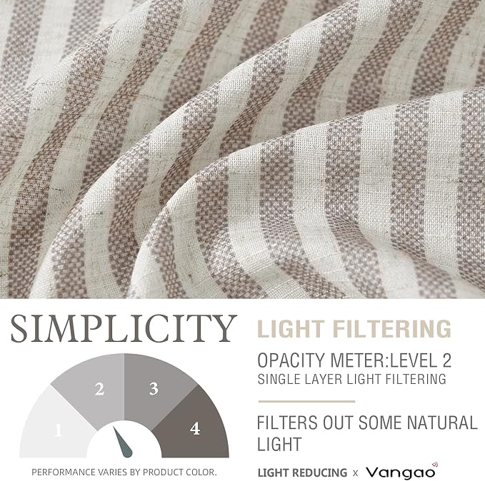 Vangao Taupe Grey Stripe Linen Tiers Curtains 24 Inch Farmhouse 2 Panels | Light Filtering, Semi Sheer, for Kitchen, Living room, Tickingstripe Drapes, Pinstripe, Window Treatments