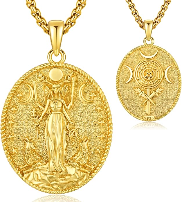 Hecate Wiccan Triple Moon Goddess Necklace Tetragrammaton Nudo De Bruja Plata 925 Original Sterling Silver Cat Moon Pendant Hekate Witch Necklace Amulet Witchy Jewelry Gifts for Women Men