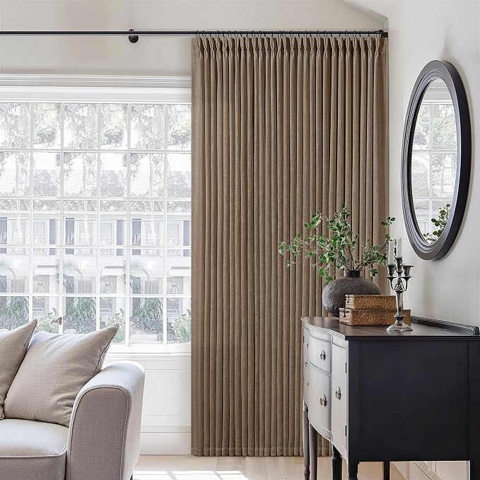 100 Inch Linen Curtains 2 Panels Set Pinch Pleated for Living Room Bedroom Memory Training Shaped Semi Sheer Dutch Cocoa Pinch Pleat Drapes Hooks Rings Light Filtering Window Curtain Drapes