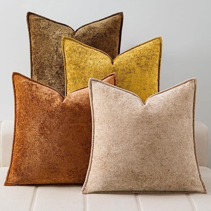 a moment Throw Pillow Covers 22X22 Inch 4 Packs,Soft Velvet Decorative Pillow Cases with 3D Ice Flower,Texture Modern Accent Cushion Covers for Sofa Couch Home Decor Maple Dusk