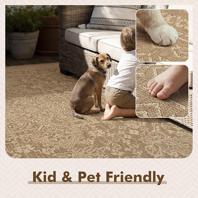 MontVoo-2x3 Outdoor Rug Porch Entryway Rug-Polypropylene Door Mat Indoor Outdoor Entrance Entry Rugs Kitchen Rugs, Textured Weave, Durable, Fade-Resistant, Non-Shedding, Vintage Neutral Brown