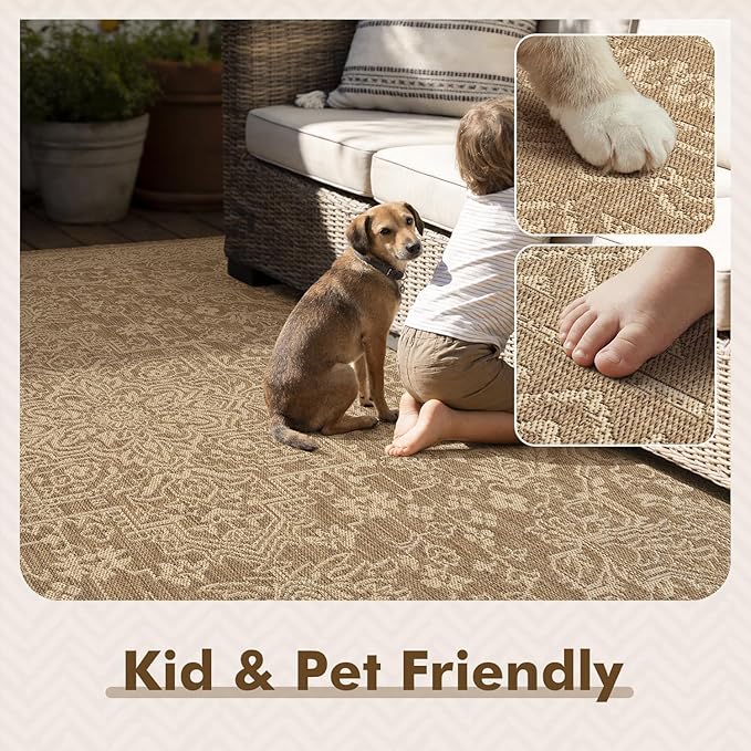 MontVoo-2x6 ft Indoor Outdoor Runner Rugs for Entryway Porch Hallway Kitchen Door Entrance Long, Textured Weave Polypropylene, Durable for High Traffic, Fade-Resistant, Vintage Medallion Neutral Brown