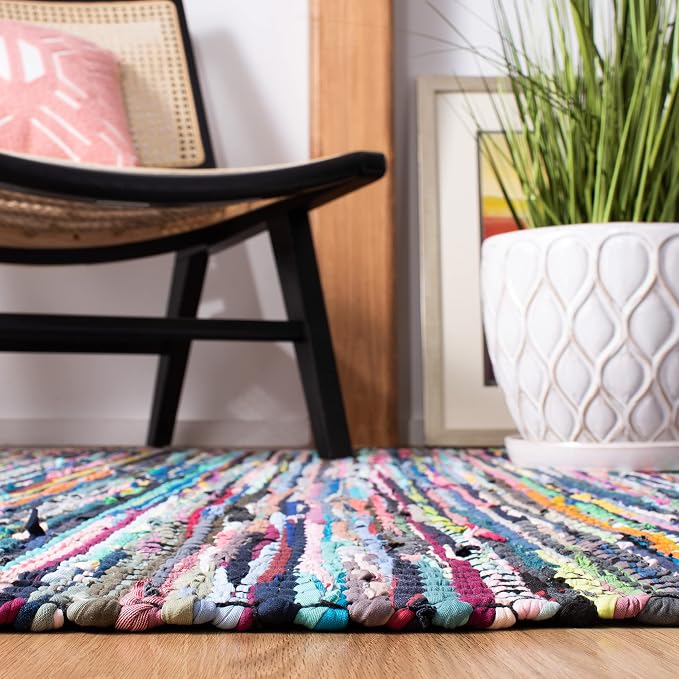 SAFAVIEH Montauk Collection Area Rug - 9' x 12', Black & Pink, Handmade Flat Weave Cotton, Ideal for High Traffic Areas in Living Room, Bedroom (MTK251Z)