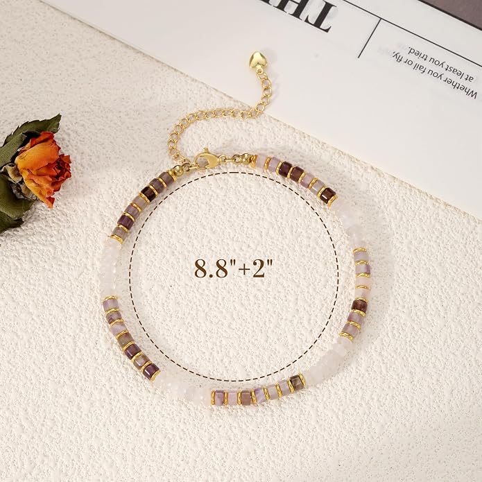 Natural Stone Beaded Anklets for Women Teen Girl Gifts Trendy Stuff Boho Anklet Colorful Bead Ankle Bracelets for Women Waterproof Handmade Beach Gifts Summer Jewelry Birthday Christmas Gift