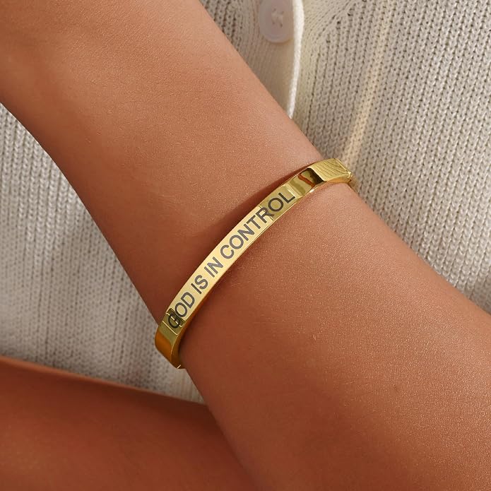 Inspirational Christian Bracelet for Women, Oval Engraved Bible Verse Love Bangle Cuff, Faith Scripture Jewelry, Religious Encouragement Gift for Mom Daughter Sister Friend