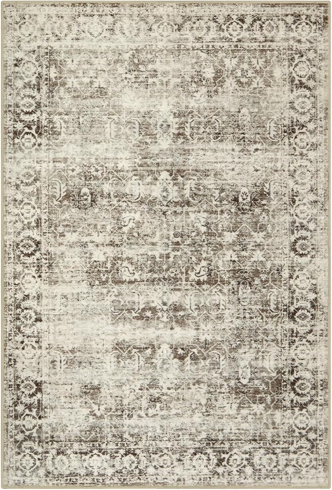 Lahome Margot Washable Rug 6x9 Beige Area Rugs for Living Room,Boho Soft Room Rugs for Bedroom Indoor Carpet,Vintage Non-Slip Low-Pile Accent Rugs Dining Room Office Playroom(6 x 9,Beige)