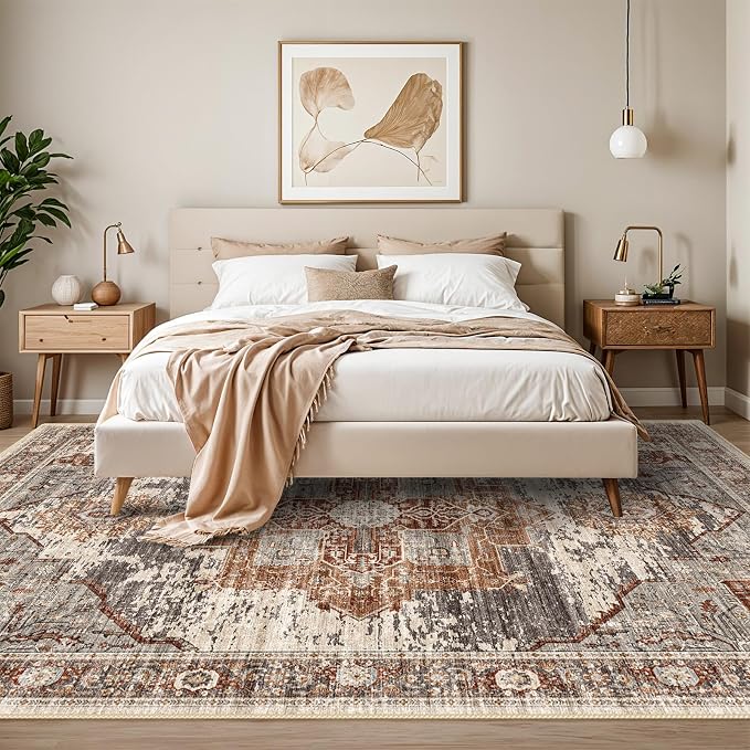 RUUGME Washable 10x14 Area Rugs - Large Rugs for Living Room Stain Resistant Carpet Vintage Rugs for Bedroom with Non Slip Backing Home Decor Floor Decoration Mat 10x14 Brick