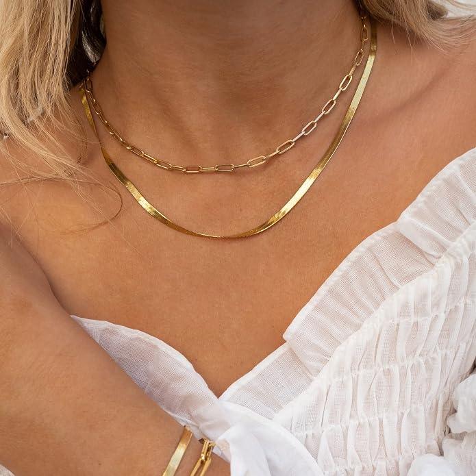CHESKY 14K Gold/Silver Plated Snake Chain Necklace Herringbone Necklace Gold Choker Necklaces for Women Gifts Jewelry 1.5/3/5MM(W) 14"/16"(L) Mothers Day Gifts for Mom