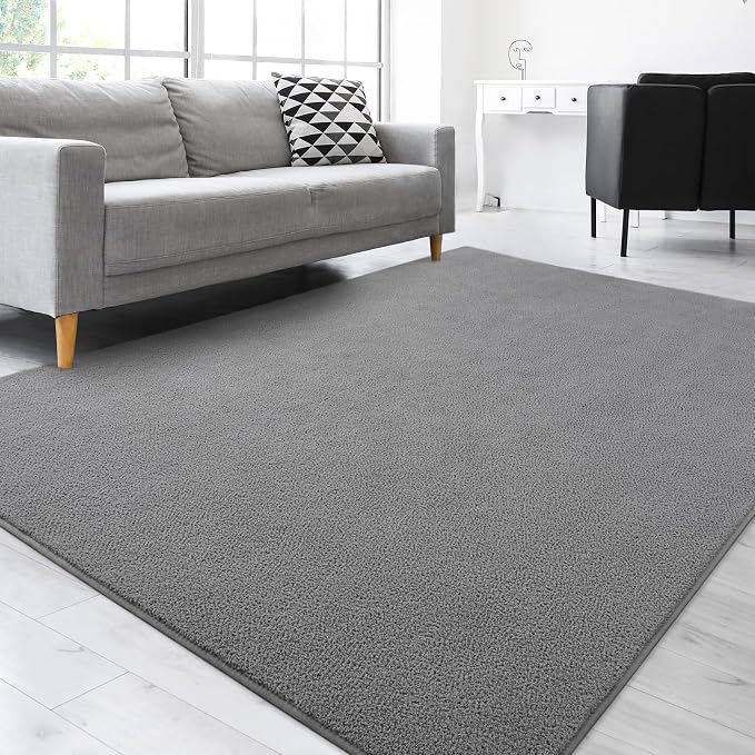 Gifeas Large Ultra Soft Modern Area Rugs for Living Room Bedroom, 7x10 Feet Grey Thickened Memory Foam Indoor Solid Minimalist Carpets, Non-Slip Comfy Rug for Boys Girls Nursery Room Home Decor