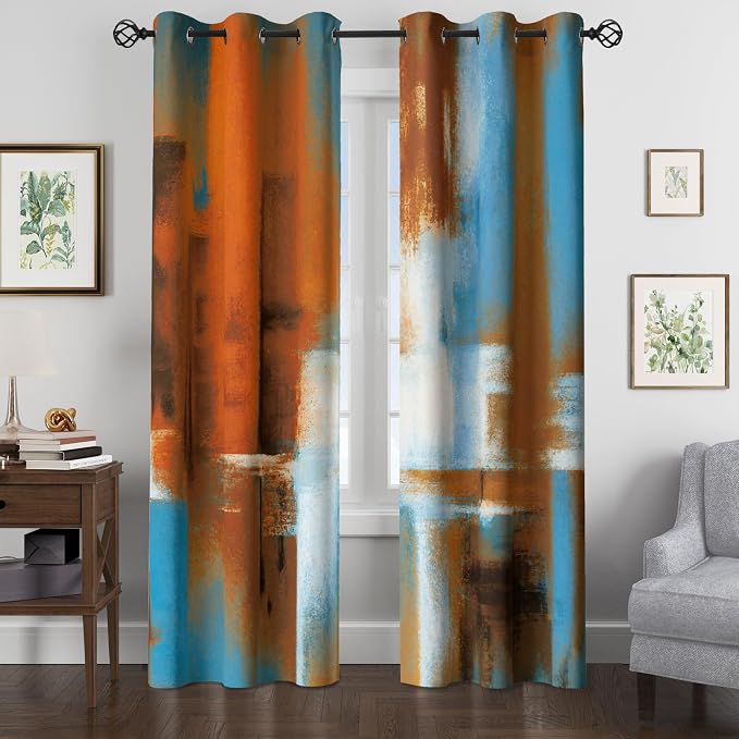 Asuexpect Rust Curtains 2 Panels Abstract Curtain Room Darkening Grommet Window Drapes Modern Decorative Window Treatments for Bedroom Living Room, 42x84 Inches